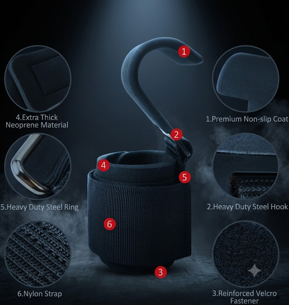 Pack Pro Ganchos de Levantamiento de Pesas con Soporte de Muñeca Integrado