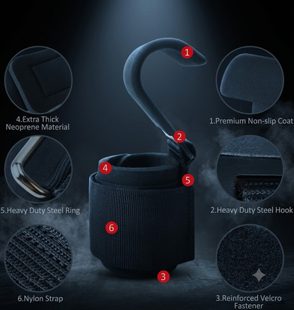 Pack Pro Ganchos de Levantamiento de Pesas con Soporte de Muñeca Integrado